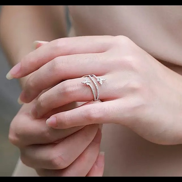 *NEW 925 Double Butterfly Ring - Silver Clear Zircon Lab Diamond - Picture 5 of 7